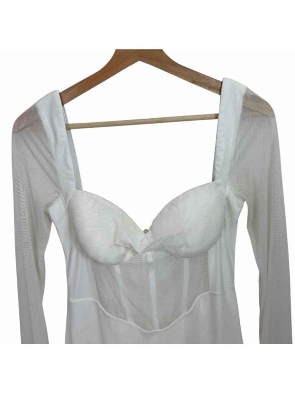 Princess Polly Sheer Bodycon Mini Dress Size 8 White Mesh Illusion Sweetheart - Picture 4 of 13